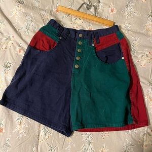 Multicolored shorts that fit more of a size four (that’s what I am).